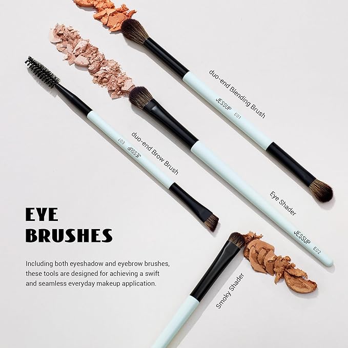 Jessup Makeup Brush Set 6pcs Double Sided Makeup Brushes Foundation Contour Blush Highlight Blending Eyebrow Brush Eyeshadow Brush, Vegan Fiber Make up Brush Bright Cyan T501-VivaGrace Women