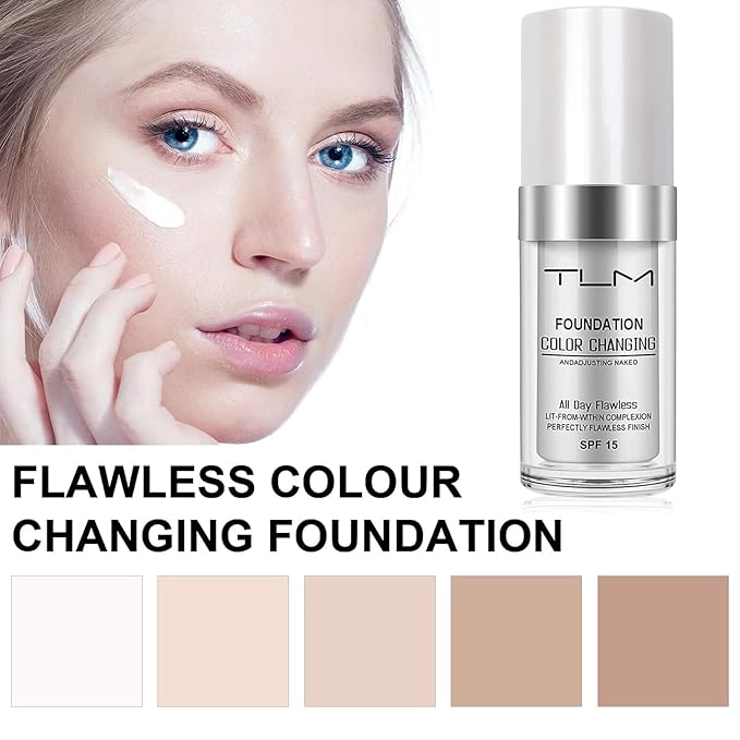 2 PACK TLM Color Changing Foundation Liquid Base,TLM Concealer Cover Cream,All Day Flawless Warm Skin Tone BB Cream Makeup Base Concealer for All Skin SPF15-VivaGrace Women