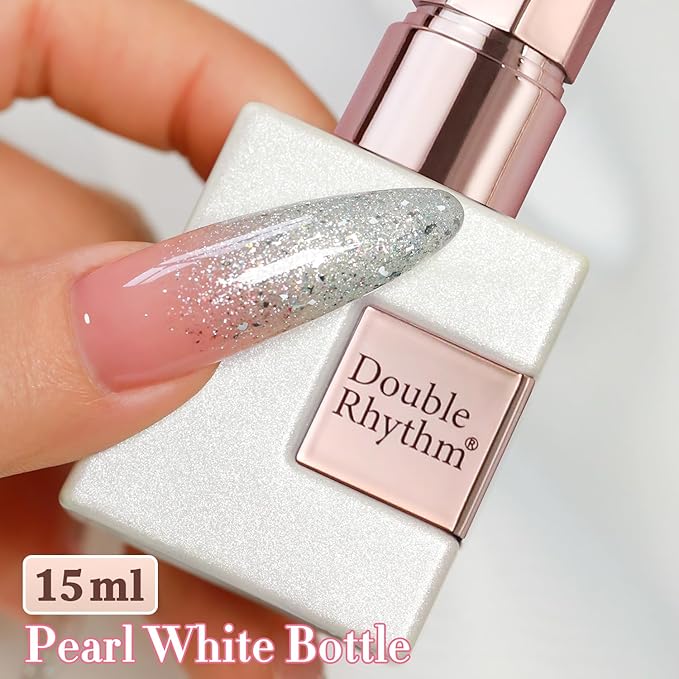 Double Rhythm 0.5Oz Glitter Gel Polish Shimmer Reflective Color for Nail Art Salon DIY Soak Off 15ml Nail Lamp Gel Polish at Home (Rainbow Silver-B1165)