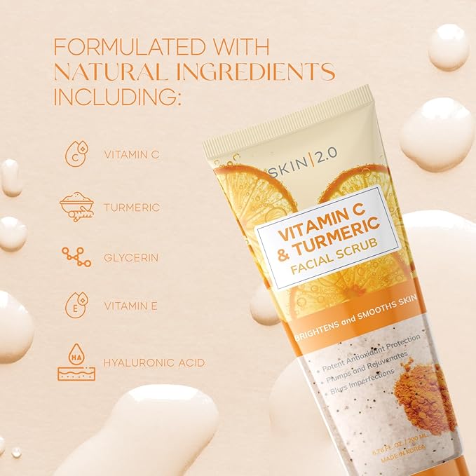 Vitamin C & Turmeric Face Scrub - Dermatologist Tested, Exfoliating, Brightening, Hydrating, Anti-Aging, Clean Beauty, Cruelty-Free Korean Skincare, All Skin Types - 6.76 Fl Oz / 200ML-VivaGrace Women