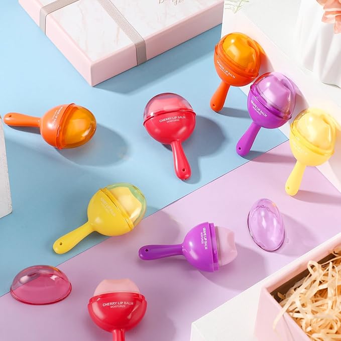 24 Pcs Lollipop Lip Balm Bulk Lip Balm Cherry Grape Orange Honey Taste Lip Balm Lip Care Gift for Women Soothing Moisturizing Lip Balms for Dry Chapped Lips Office Business Favors-VivaGrace Women