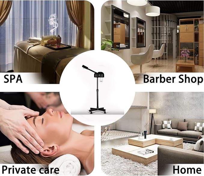 Stand Professional Ozone Facial Steamer with Touch Control, Hot Mist Function, Adjustable Height & Rolling Base, 360° Rotatable Nozzle, Use for Home, Salon SPA (Black)-VivaGrace Women
