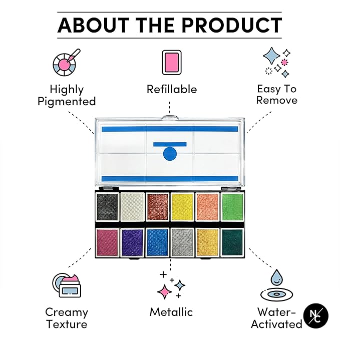 Metallic 12-Color Palette - Luxurious Water-Activated Makeup for Face & Body - Shimmering Shades for SFX, Cosplay, Theater, Film & TV Makeup Artists-VivaGrace Women