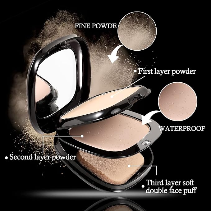 Boobeen Pressed Powder, Light Shade, Long-Lasting Matte Finish, Flawless Lightweight Makeup, 2 Layers Setting Powder Foundation, Compact with Mirror and Puff-VivaGrace Women