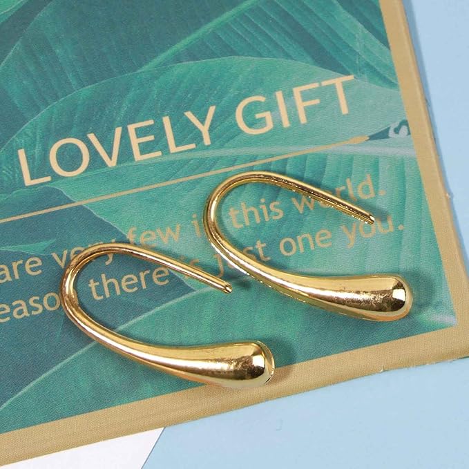 Water Tear Drop Earrings Abstract Droplet Hoop Earrings Gold Hook Threader Earrings Minimalist Drop Dangle Earrings Jewelry for Women and Girls Gifts-VivaGrace Women