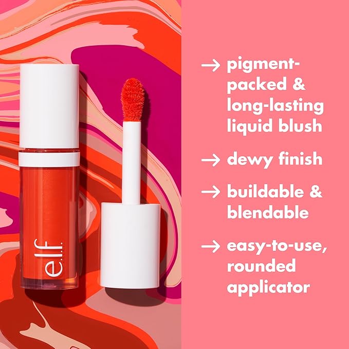 e.l.f. Camo Liquid Blush, Long-lasting Liquid Blush For High-pigment Color, Creates A Soft, Dewy Finish, Vegan & Cruelty-free, Coral Crush-VivaGrace Women