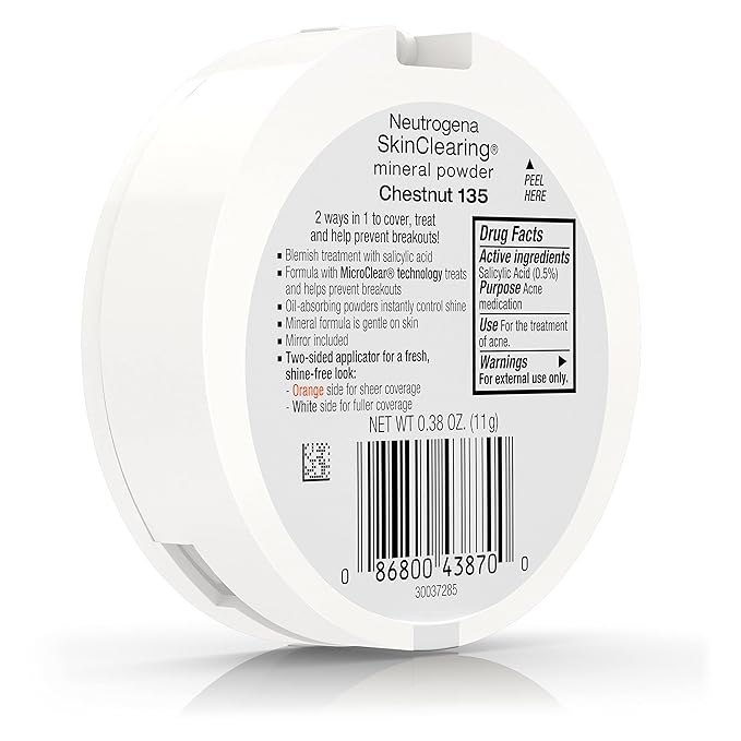 Neutrogena SkinClearing Mineral Acne-Concealing Pressed Powder Compact, Shine-Free & Oil-Absorbing Makeup with Salicylic Acid to Cover, Treat, & Prevent Breakouts, Chestnut 135,.38 oz-VivaGrace Women