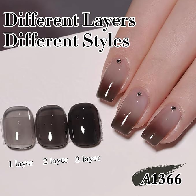 Double Rhythm 0.50 OZ Gel Polish Hema Free Same Color Same Bottle Golden Round Translucent Neutral Natural Milky 15 ML Jelly UV Polish Art DIY at Home (Black-C1366)