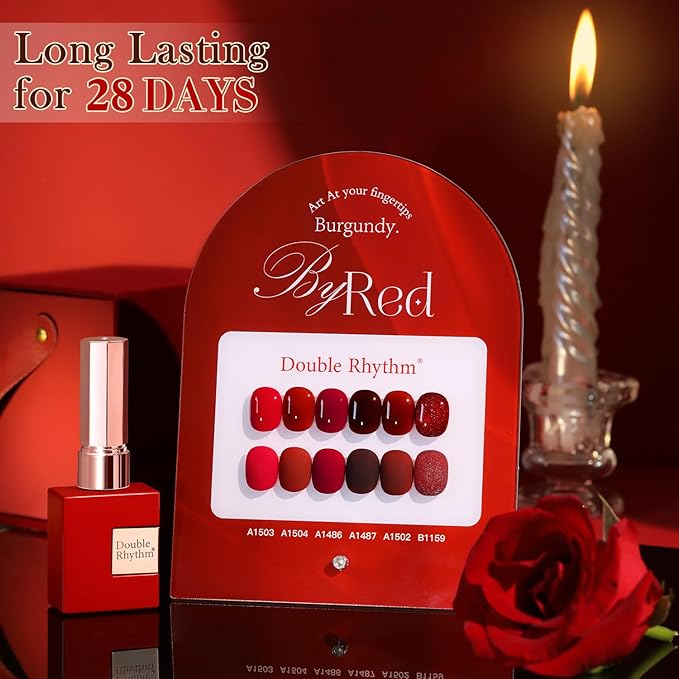 Double Rhythm 6 Pcs 15 ML Gel Polish Set Same Color Same Bottle Soak Off Gel Polish Kit Nail Art Manicure Salon DIY at Home for Women (Glitter Burgundy Dark Cherry Red Maroon-T6-7)-VivaGrace Women