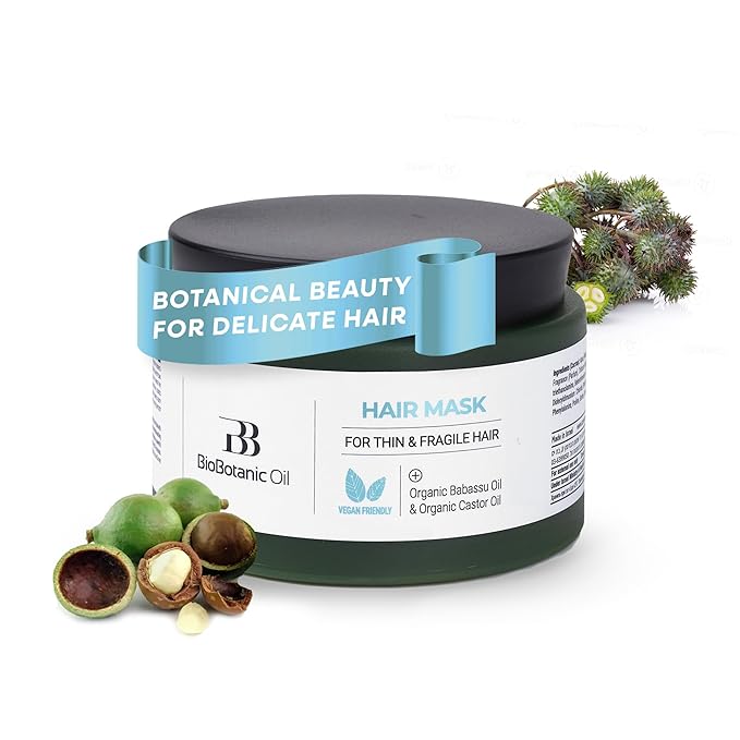 Bio Botanic Oil Hair Mask for Thin, Sparse & Brittle Hair | Strengthens & Restores | Organic Castor & Babassu Oils | SLS-Free, Paraben-Free, Deeply Hydrating & Softening | 250ml-VivaGrace Women