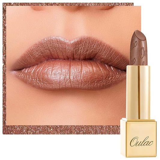 Oulac Brown Lipstick for Women with Metallic 3D Shine Lightweight Hydrating Formula, High Impact Lip Color, Vegan Beauty, Full Coverage Lip Makeup, Christmas Gifts for Women, Guilty Pleasure (09)-VivaGrace Women