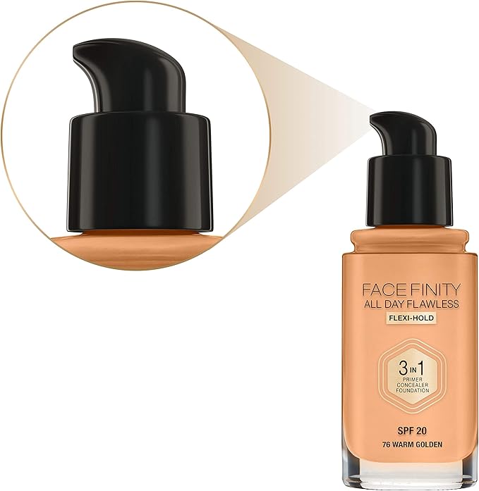 Max Factor Facefinity 3-in-1 All Day Flawless Liquid Foundation, SPF 20-76 Warm Golden, 30 ml-VivaGrace Women