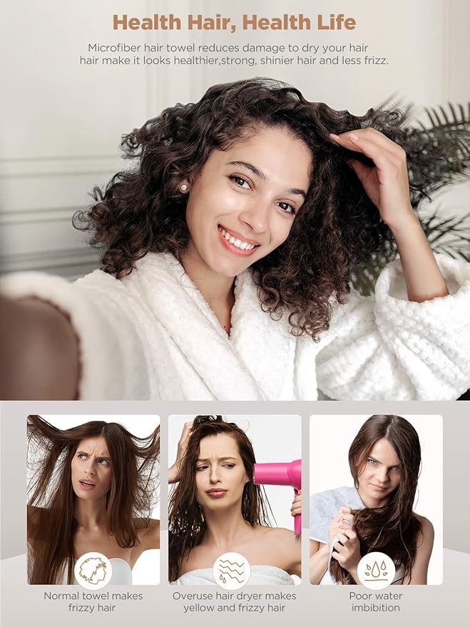 Hicober Microfiber Hair Towel, 3 Packs Hair Turbans for Wet Hair, Drying Hair Wrap Towels for Curly Hair Women Anti Frizz(Purple, Blue, Grey)-VivaGrace Women