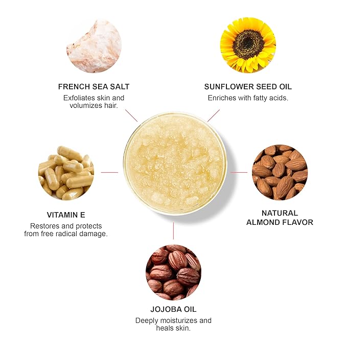 100% PURE Honey Almond Body Scrub Exfoliating Deep Clean with Sea Salts & Nourishing Oils - Natural Deeply Moisturizing Skincare - Vibrant Radiant Skin Restore & Pore Cleanse - Vegan - 10oz-VivaGrace Women