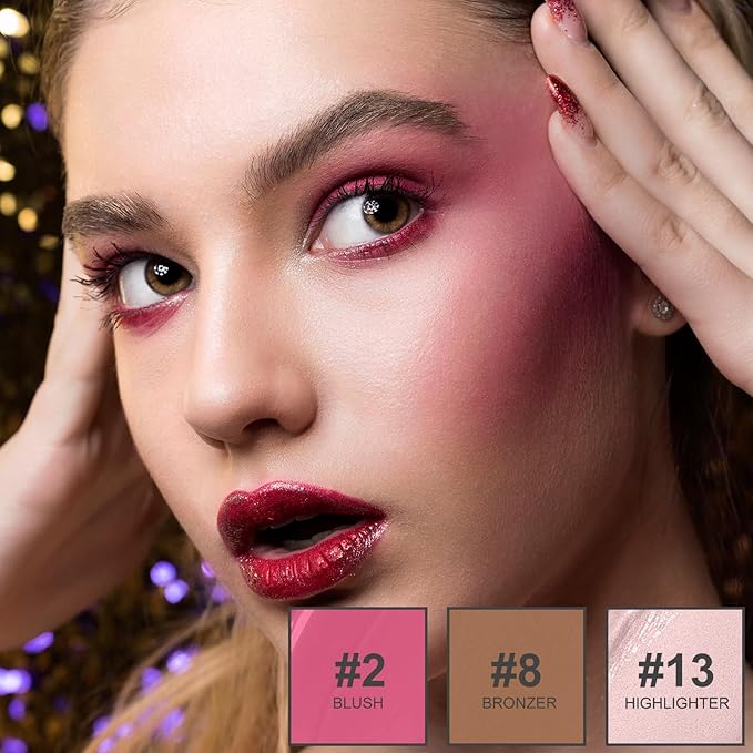 3Pcs Liquid Contour Makeup Trio with Bronzer Shade, Blush, Highlighter for Sculpted Makeup, Matte Finish Liquid Contour Set Easy to Create a Lightweight Look, Longwear Waterproof Formula (2, 8, 13)-VivaGrace Women