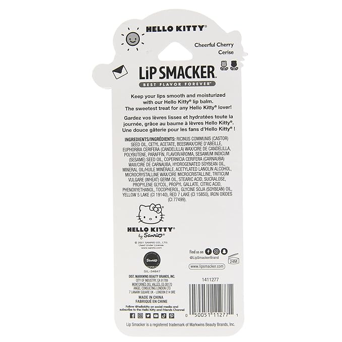 Lip Smacker Lippy Pals Sanrio Hello Kitty, Flavored Moisturizing & Smoothing Soft Shine Lip Balm, Hydrating & Protecting Fun Tasty Flavors, Cruelty-Free & Vegan - Cheerful Cherry-VivaGrace Women