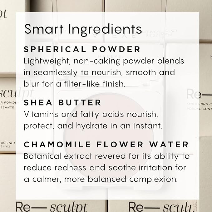 HALEYS Re-sculpt Smoothing Contour Powder (Medium) Lightweight, Non-Caking, Nourishing & Skin-Softening, Infused with Shea Butter & Chamomile Flower Water to Soothe Skin-VivaGrace Women