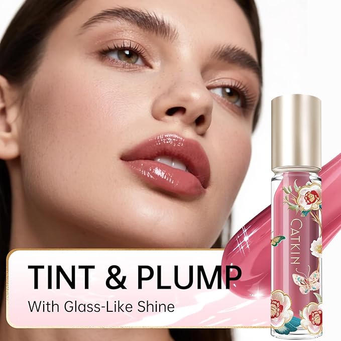 CATKIN Lip Plumper Gloss, Tinted Lip Serum with Hyaluronic Acid & Jojoba Oil, Non-sticky Volumizing Hydrating Formula for a High Shine Maximum 3D Look, Plump & Soft Lips 0.12 Fl Oz-C10 Amethyst Planet-VivaGrace Women