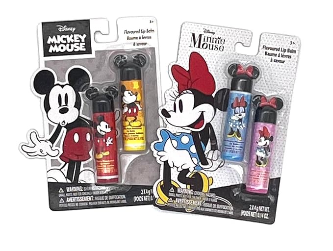 Disney Mickey and Minnie Lip Balm Bundle with 4 Lip Balms in Assorted Flavors - Bonus 1 Assorted Disney Stamp-VivaGrace Women