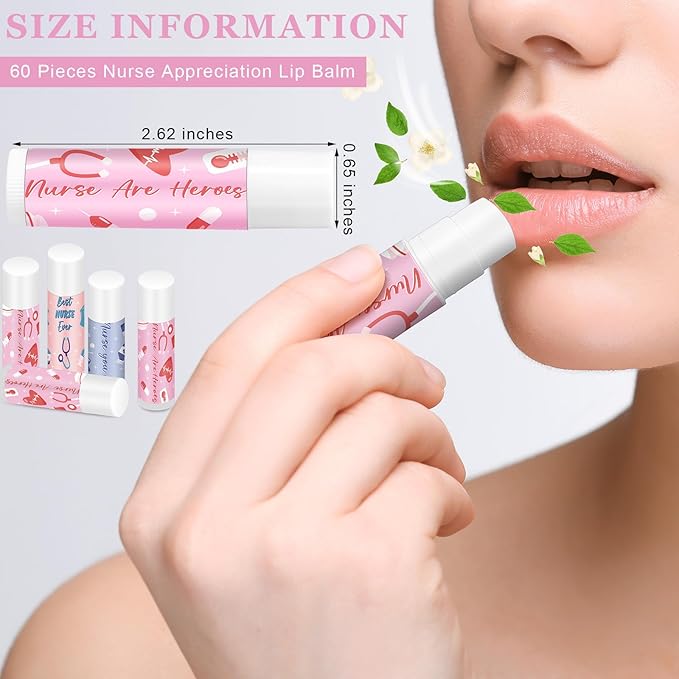 60 Pcs Nurse Appreciation Lip Balms Bulk Inspirational Nursing Moisturizing Lip Balms Gifts for Nurses Certified Nursing Assistants Nurses Day Nurses Week Gifts, Jasmine Flavor-VivaGrace Women