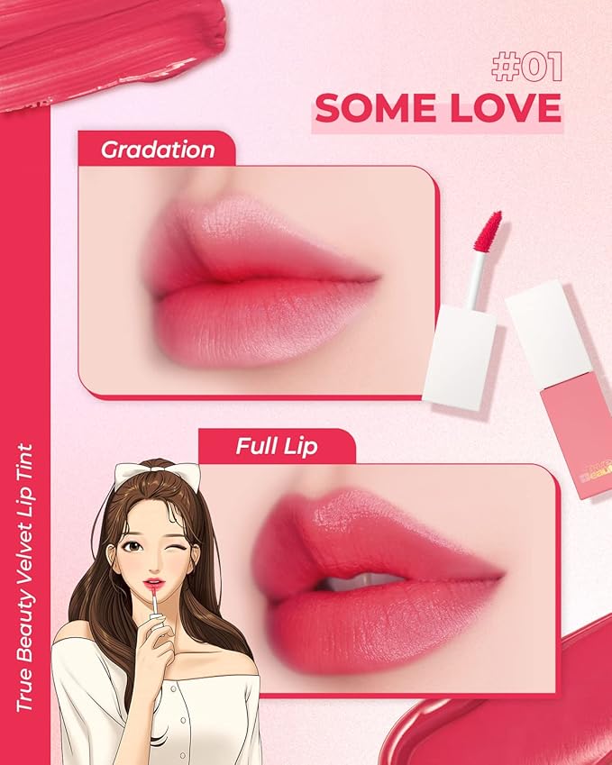 AMTS Webtoon True Beauty - 01 Some Love | Pink Lip Tint Stain | High Pigment Liquid Waterful Shine Non-Sticky Long-Wearing Long-Lasting | True Beauty Cute Pink Makeup-VivaGrace Women