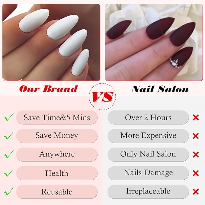 LoveOurHome 240pc Short Almond White Press on Nails Colored Fake Nail Tips Full Cover Artificial Fingernail French Stiletto Manicure with Adhesive Tabs for Women Girls Kids