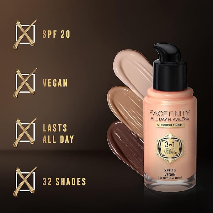 Max Factor Facefinity All Day Flawless 3 In 1 Foundation SPF 20, No. 50 Natural-VivaGrace Women