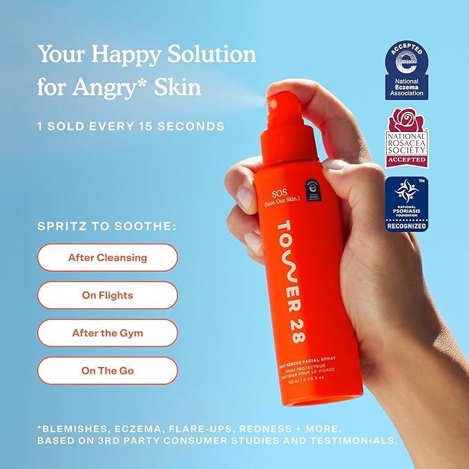 Tower 28 SOS Daily Rescue Facial Spray for Sensitive Skin, Hypochlorous Acid Spray Helps Visibly Reduce the Appearance of Redness and Breakouts, Travel Size Toner for Face, 1 FL Oz-VivaGrace Women