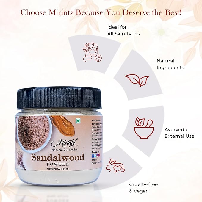 100% Natural Sandalwood Powder | (3.5 Oz) Chandan Powder for Women & Men | Herbal Sandalwood Powder for Face & Skin | Ayurvedic Face Pack for Glowing Skin, Tan Removal Mask & Natural Face Pack-VivaGrace Women