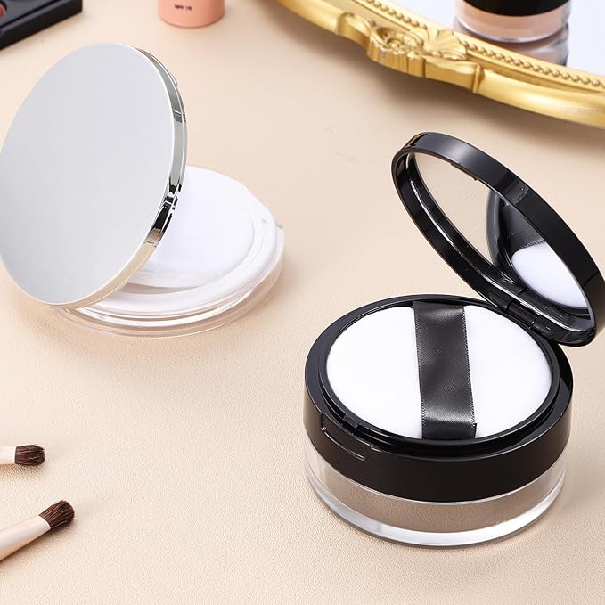 Beaupretty 2 Pieces Loose Powder Container with Puff Loose Powder Compact Case Empty Powder Case Reusable Plastic Empty Powder Case with Mirror (0.1/0.7 oz)-VivaGrace Women