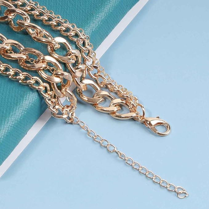 Punk Layered Necklace Choker Gold Cable Chain Necklace Vintage Chain Drop Necklace Multi Layer Necklace Set Jewelry for Women and Girls Gifts-VivaGrace Women