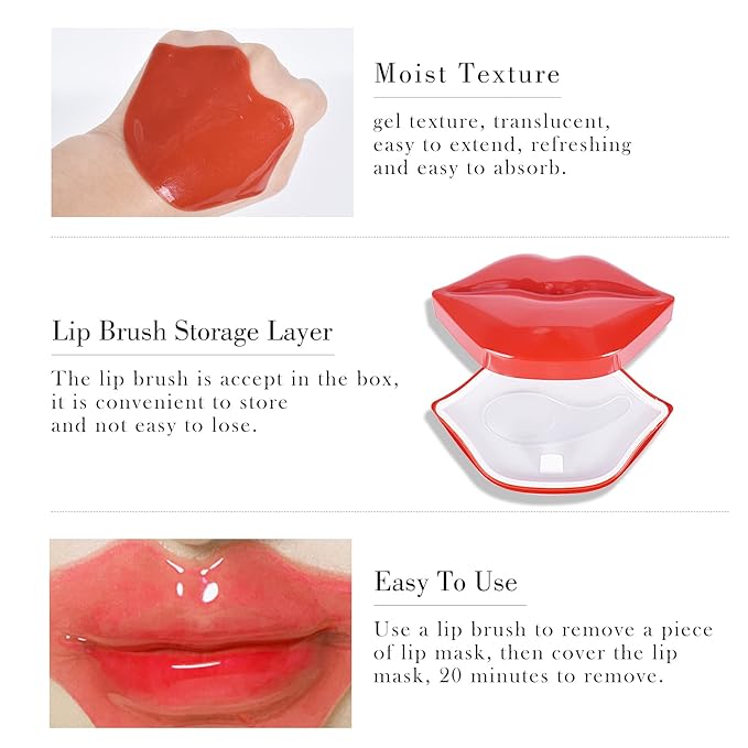 20Pcs Lip Mask, Red Cherry Lip Moisturizing Plumping Masks Overnight, Lip Gel Treatment Lip Masks for Dry Lips Smooth& Plump Chapped Lip Collagen Overnight Lip Care Pads Patches(Red)-VivaGrace Women