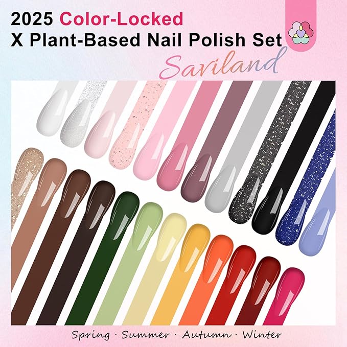 SAVILAND Color Artistry Nail Polish Set: Quick Dry 24 Colors Regular Nail Polish Kit Glitter Pink Red Brown Finger Bulk Fingernail Polish Set Non Gel Castor Oil Vitamin E Nail Lacquer Set Women Home
