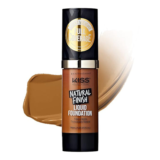 Kiss New York Professional Liquid Foundation - Lightweight and Hydrating Formula, Natural Finish, Control Shine, Cover Pores, Medium to Full Coverage, Green Tea Extract (Cappuccino)-VivaGrace Women