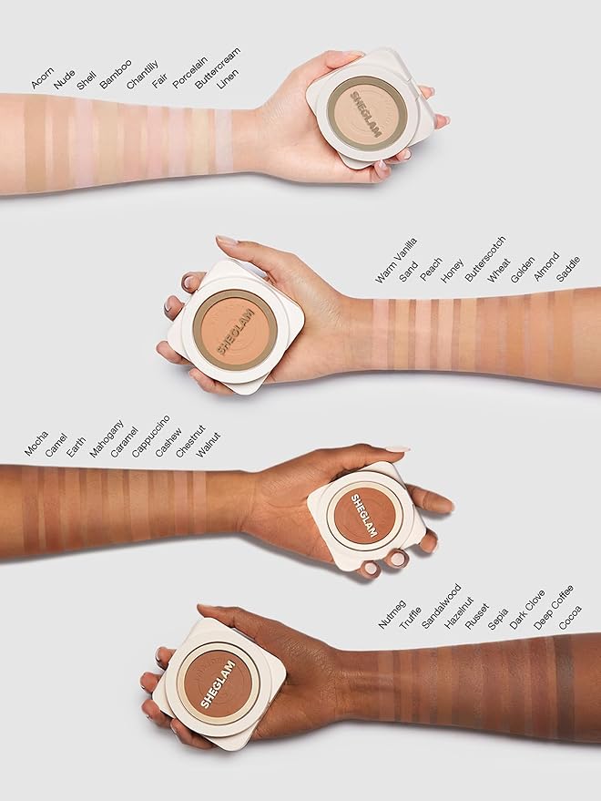 SHEGLAM SKin-Focus Full Coverage Powder Foundation Oil-Control Lightweight Face Pressed Powder Makeup-Chantilly-VivaGrace Women