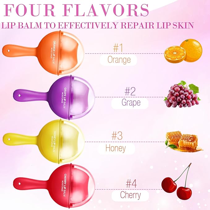 24 Pcs Lollipop Lip Balm Bulk Lip Balm Cherry Grape Orange Honey Taste Lip Balm Lip Care Gift for Women Soothing Moisturizing Lip Balms for Dry Chapped Lips Office Business Favors-VivaGrace Women