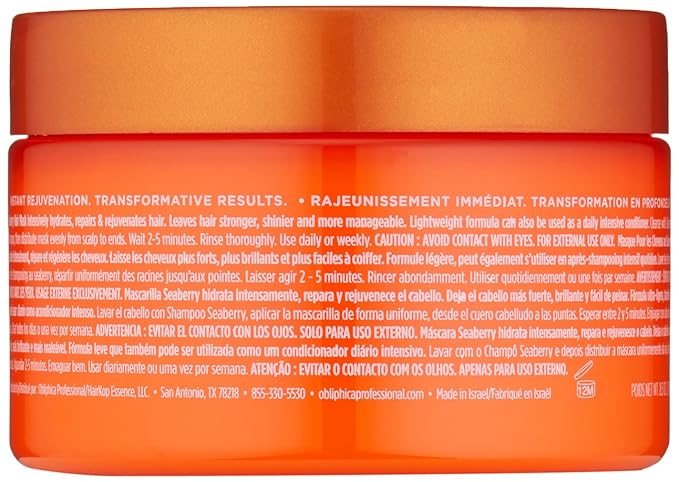 Obliphica Seaberry Hair Mask - Deep Conditioning Hydrating Treatment for Dry and Damaged Hair - Fine, Frizzy, and Color-Treated Hair - 8.5 Ounce (Pack of 1)-VivaGrace Women