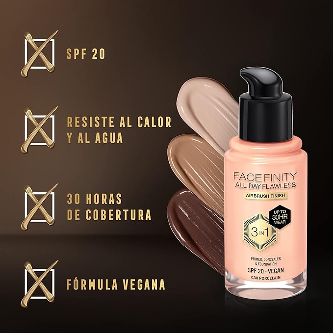 Max Factor Facefinity All Day Flawless 3 In 1 Foundation SPF 20, No. 30 Porcelain-VivaGrace Women