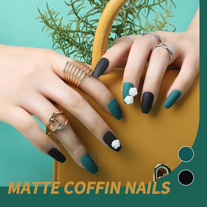 Teenitor Matte Press On Nails Coffin, 288pcs Press On Nails Medium Length Coffin Glue On Nails Set, 12 Color Press On Coffin Nails, Short Coffin Press On Nails With Nail Glue