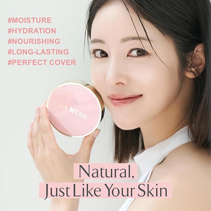 LA MUSE Complexion Correcting-Korean Cushion Foundation(2 Packs) | No Makeup Look, Daily Korean Makeup Foundation, Comfortable Wear | Natural Tone-Up Effect, Light to Medium Tones | For All Skin Types-VivaGrace Women