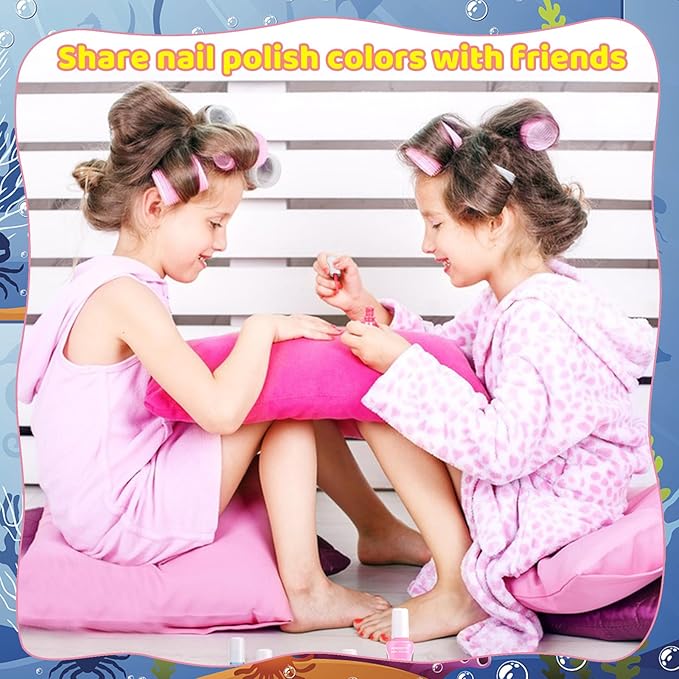 Kids Nail Polish Set for Girls 3+, 10 Sparkle Colors Non-Toxic Water Based Quick Dry Peel Off Glitter Polish Kit for Toddler Teen Party