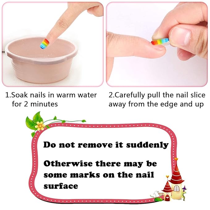 JANYUN 96 Pcs Fake Nails for Kids Pre-glue Full Cover Short False Nails Children Nails Lovely Gift