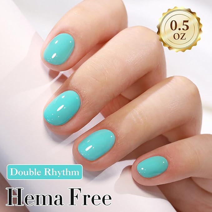 Double Rhythm 0.50 OZ Gel Polish Hema Free Same Color Same Bottle Golden Round Translucent Neutral Natural Milky 15 ML Jelly UV Polish Art DIY at Home (Pastel Blue-C1124)