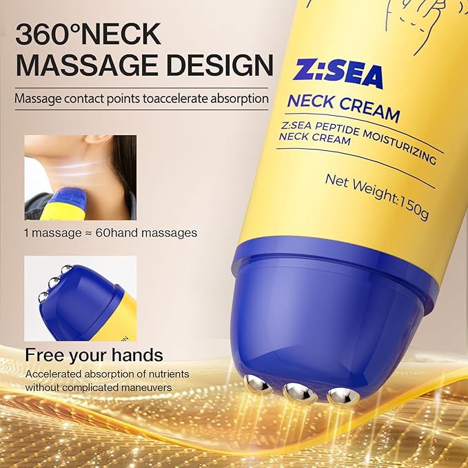 Z:SEA Neck Firming Cream with Roller - Anti-Aging Treatment, Hydrating & Tightening with Collagen, Vitamin C, Hyaluronic Acid, Reduces Wrinkles, Lifts & Firms Skin for Youthful Look, 5.29 fl oz-VivaGrace Women