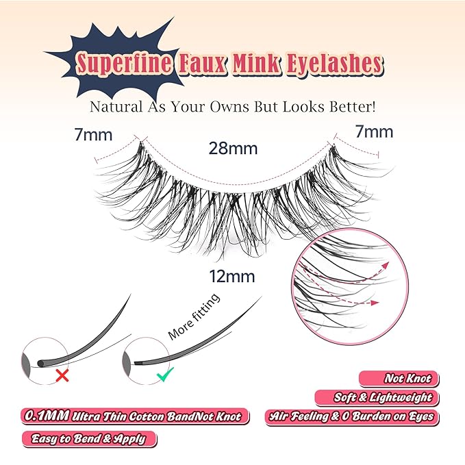 Natural Lashes False Eyelashes 12 MM Short Lashes WIspy 3D Volume Fake Eyelashes Pack C Curl Soft Eye Lash with Thin Cotton Band 7 Pair False Lashes Siligli-VivaGrace Women