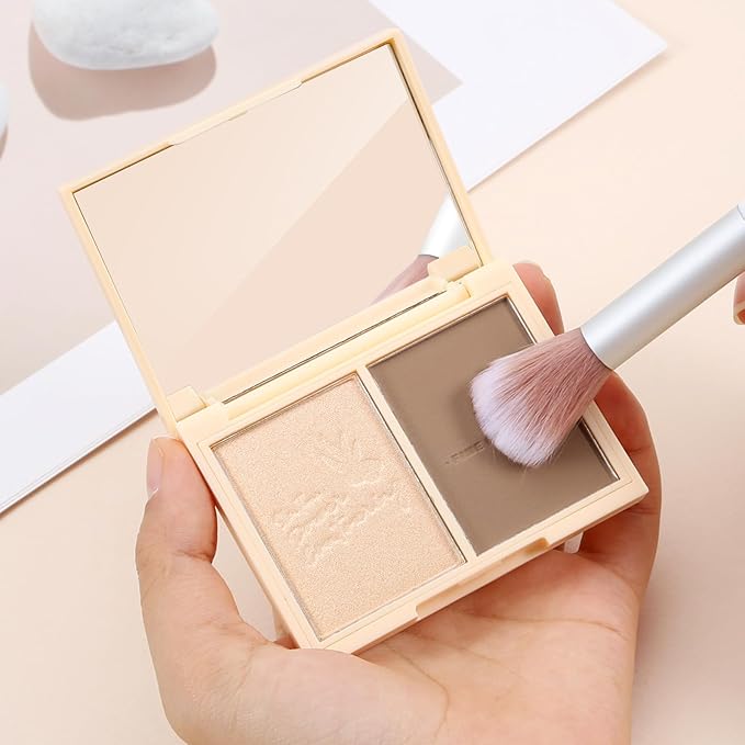 Boobeen Highlighter Contour Makeup Palette Face Matte Bronzer Powder, Compact Contouring Blush for Cheeks, Natural Long Lasting with Brush-VivaGrace Women