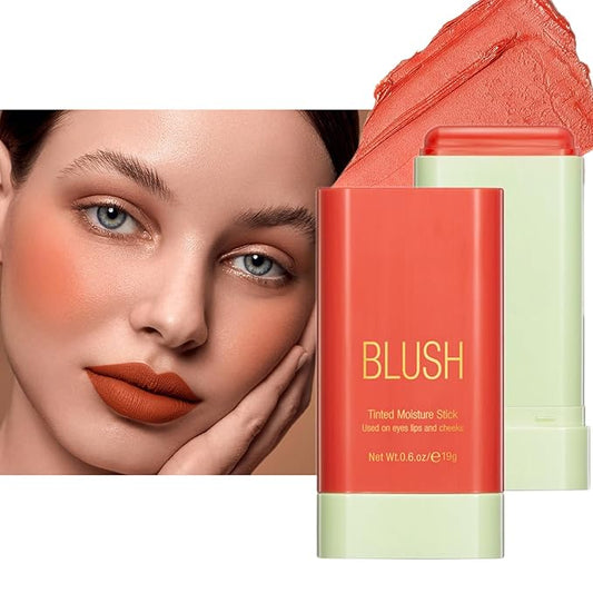 Blush Stick, Cream Blush Stick for Cheeks & Lips, Blendable Long-Lasting Multi-Use Contour Stick & Highlighter Makeup (#3 CORAL ORANGE)-VivaGrace Women