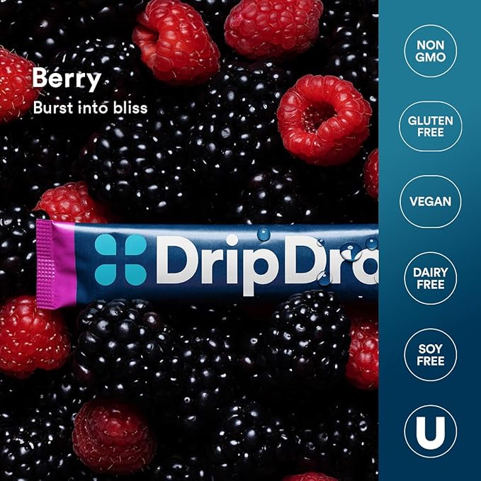 DripDrop Hydration Packets - Berry - Single Serve Electrolytes Powder Drink Mix - Non-GMO, Gluten Free, Vegan - 32 Sticks-VivaGrace Women