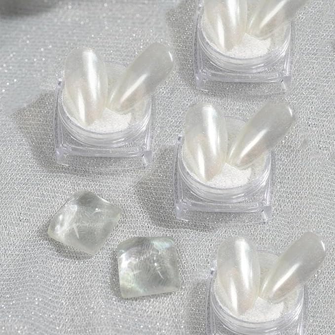 4pc Pearl Chrome Nail Powder Ice Transparent Chrome Powder for Nails, Rainbow Holographic Nail Chrome Powder for Manicure Decorations(4pc White)-VivaGrace Women