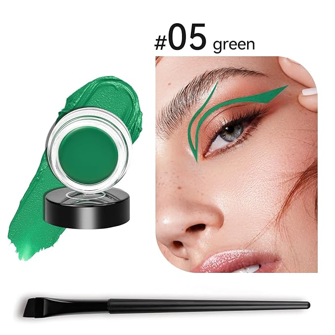 Eyeliner Gel Set,Long Lasting Waterproof Gel Eyeliner With 5.51 IN Long Eyeliner Brush,High-Intensity Pigments Smudge-Proof Eye Liner Makeup Creamy Eyeliner Gel 5G-Green